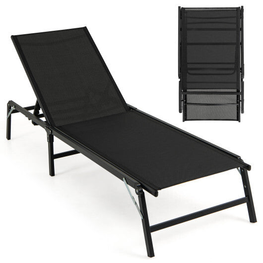 Chaise Lounge Chair Set of 2 Foldable Patio Lounge Chairs-Black