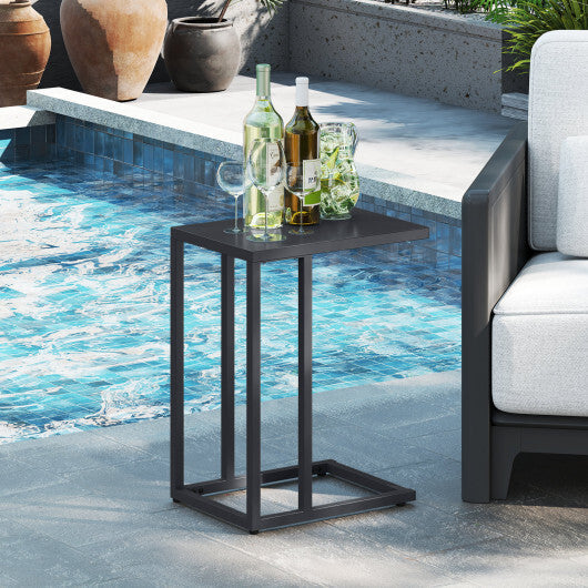 C-Shaped Side Table with Adjustable Foot Pads for Living Room Bedroom-Dark Gray W2B