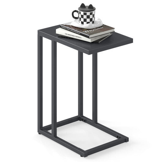 C-Shaped Side Table with Adjustable Foot Pads for Living Room Bedroom-Dark Gray W2B