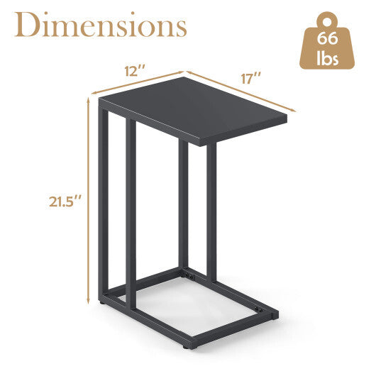 C-Shaped Side Table with Adjustable Foot Pads for Living Room Bedroom-Dark Gray W2B
