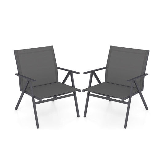 Patio Chairs Set of 2 with Breathable Mesh Fabric and Metal Frame-Gray W2B