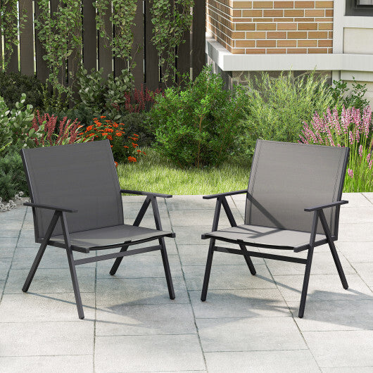 Patio Chairs Set of 2 with Breathable Mesh Fabric and Metal Frame-Gray W2B