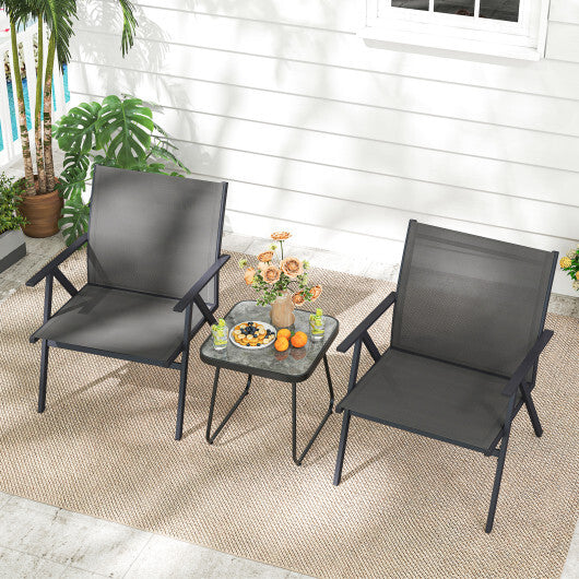 Patio Chairs Set of 2 with Breathable Mesh Fabric and Metal Frame-Gray W2B