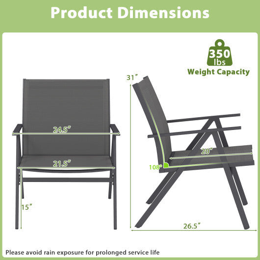 Patio Chairs Set of 2 with Breathable Mesh Fabric and Metal Frame-Gray W2B