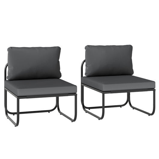 Outdoor Patio Chairs Set of 2 with Removable Cushions and Adjustable Foot Pads-Gray