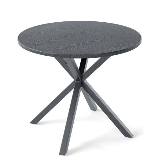 33.5 Inch Round Patio Bistro Table with Wood-Like Top and X-Shaped Legs-Gray