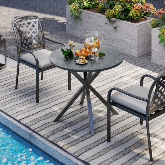 33.5 Inch Round Patio Bistro Table with Wood-Like Top and X-Shaped Legs-Gray