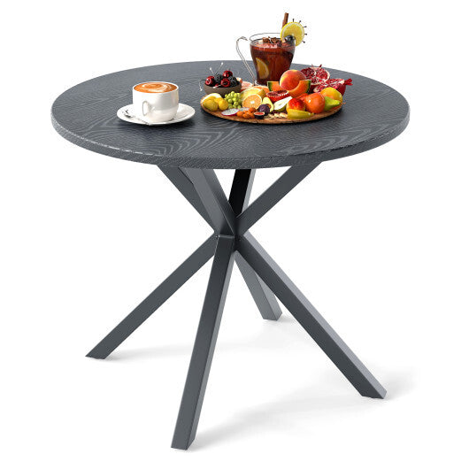 33.5 Inch Round Patio Bistro Table with Wood-Like Top and X-Shaped Legs-Gray