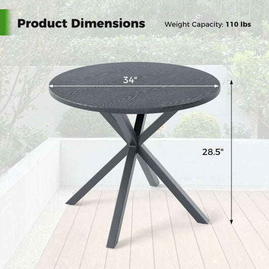 33.5 Inch Round Patio Bistro Table with Wood-Like Top and X-Shaped Legs-Gray