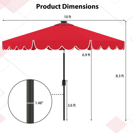 10 Feet Solar Patio Umbrella with 24 LED Lights-Gray W2B
