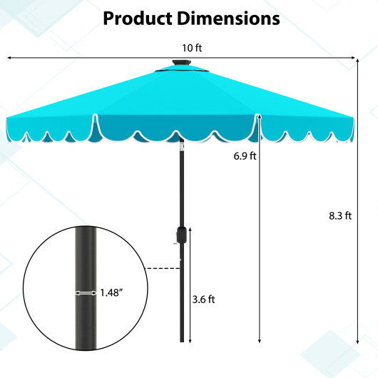 10 Feet Solar Patio Umbrella with 24 LED Lights-Gray W2B