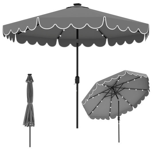 10 Feet Solar Patio Umbrella with 24 LED Lights-Gray W2B
