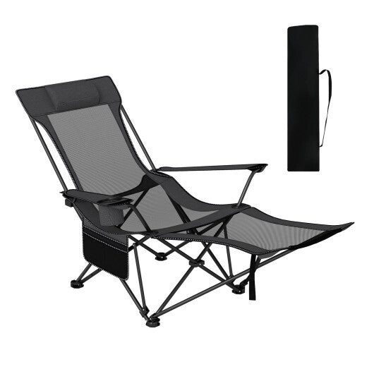 Reclining Camping Chair with Removable Footrest and Adjustable Backrest-Gray W2B