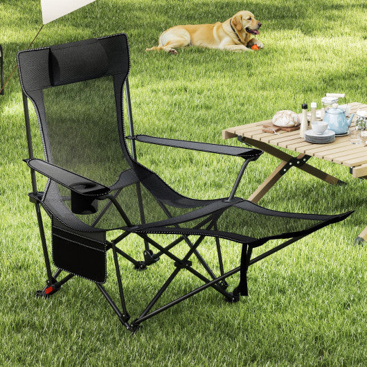 Reclining Camping Chair with Removable Footrest and Adjustable Backrest-Gray W2B