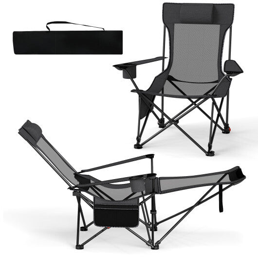 Reclining Camping Chair with Removable Footrest and Adjustable Backrest-Gray W2B