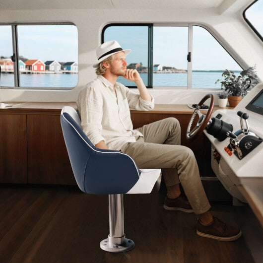 Captain Bucket Seat Pontoon Boat Chair with PVC Leather and Armrests-Blue
