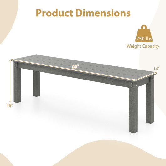 55" HDPE Outdoor Bench 2-3 People Weatherproof Backless Patio Garden Bench-Gray