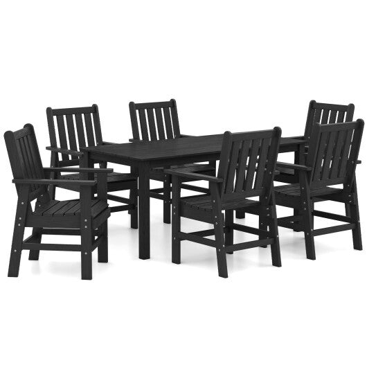 7 Pieces Patio Dining Set Outdoor HDPE Weather Resistant Table and Chairs Set-Black W2B