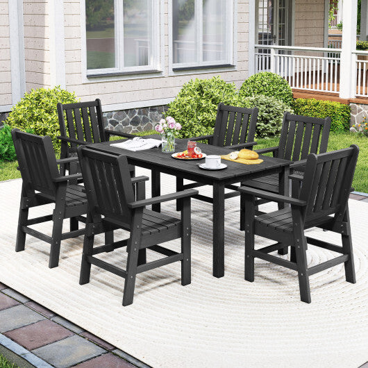 7 Pieces Patio Dining Set Outdoor HDPE Weather Resistant Table and Chairs Set-Black W2B