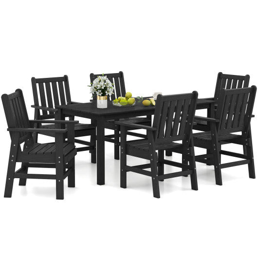 7 Pieces Patio Dining Set Outdoor HDPE Weather Resistant Table and Chairs Set-Black W2B