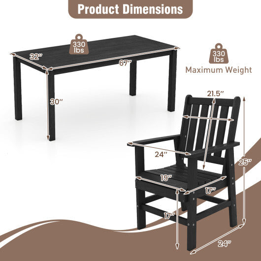 7 Pieces Patio Dining Set Outdoor HDPE Weather Resistant Table and Chairs Set-Black W2B