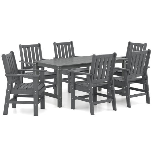 7 Pieces Patio Dining Set Outdoor HDPE Weather Resistant Table and Chairs Set-Black W2B