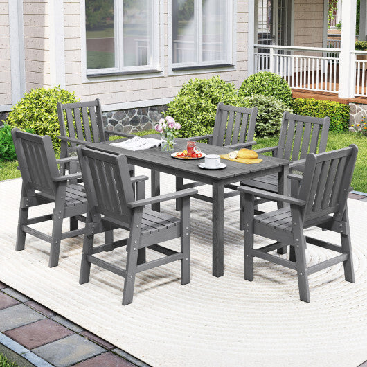 7 Pieces Patio Dining Set Outdoor HDPE Weather Resistant Table and Chairs Set-Black W2B
