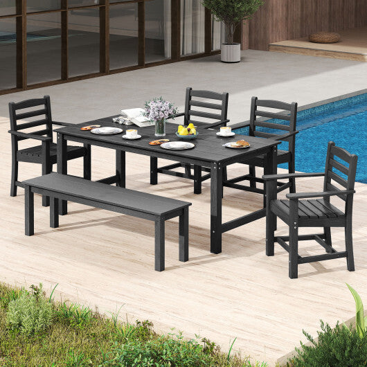 6 Pieces Patio Dining Bench Set Outdoor HDPE Weather Resistant Table and Chairs Set-Grey W2B