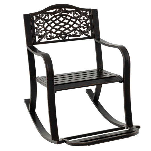 Patio Rocking Chair with Footrest and Curved Armrests-Brown W2B