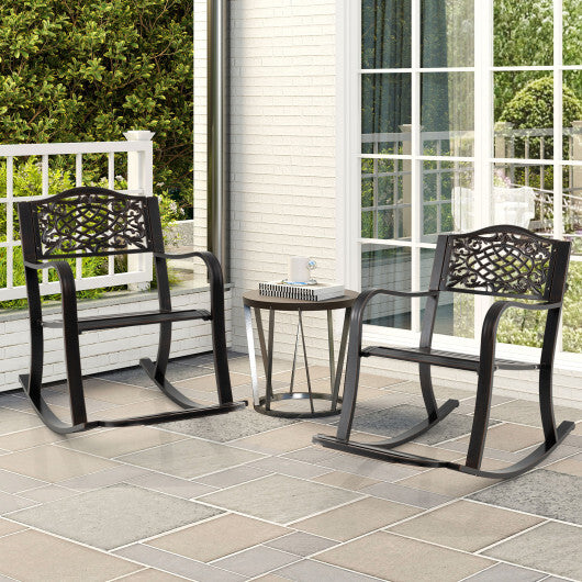 Patio Rocking Chair with Footrest and Curved Armrests-Brown W2B