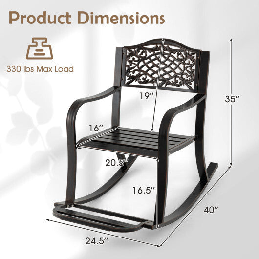 Patio Rocking Chair with Footrest and Curved Armrests-Brown W2B