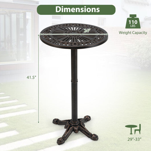 41.5 Inch Patio Round Bar Table Cast Aluminum Bistro Table for Garden-Bronze W2B