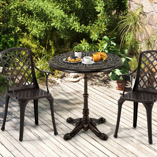 27Inch Round Cast Aluminum Patio Bistro Table with Hollow Top-Copper