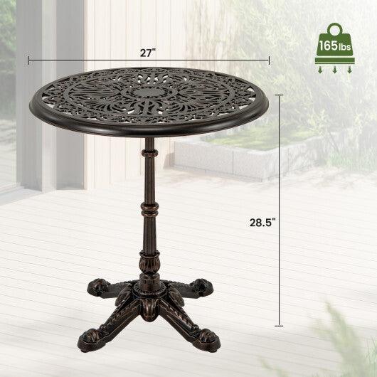 27Inch Round Cast Aluminum Patio Bistro Table with Hollow Top-Copper