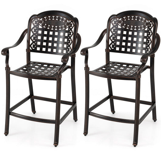 Set of 2 Outdoor Bar Stool 25.5 Inch Counter Height Cast Aluminum Bar Chairs-Copper