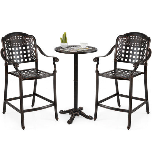 Set of 2 Outdoor Bar Stool 25.5 Inch Counter Height Cast Aluminum Bar Chairs-Copper