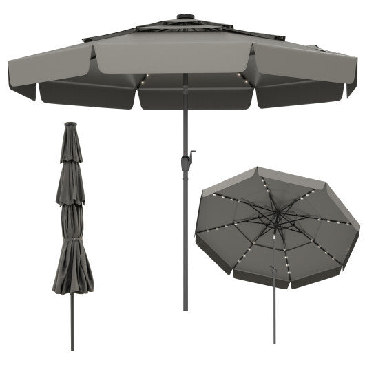 10 Feet Solar Patio Umbrella with 3-Tier Vented Top-Beige W2B