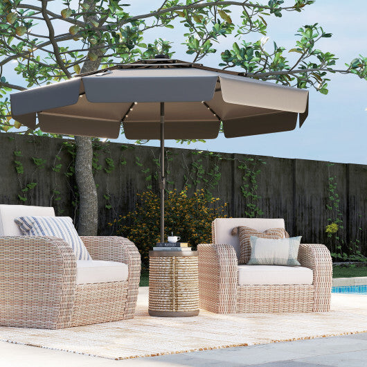 10 Feet Solar Patio Umbrella with 3-Tier Vented Top-Beige W2B