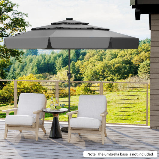 10 Feet Solar Patio Umbrella with 3-Tier Vented Top-Beige W2B