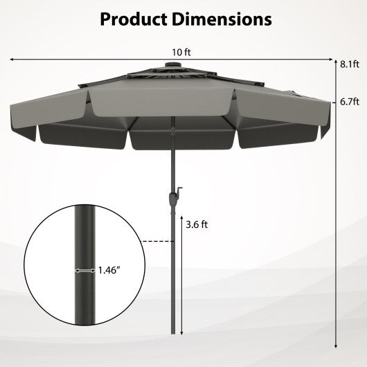 10 Feet Solar Patio Umbrella with 3-Tier Vented Top-Beige W2B