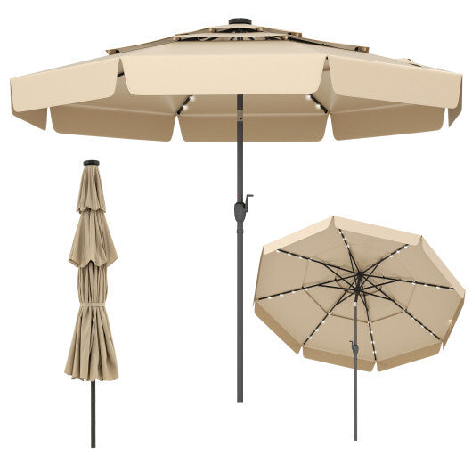 10 Feet Solar Patio Umbrella with 3-Tier Vented Top-Beige W2B