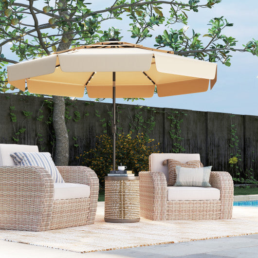 10 Feet Solar Patio Umbrella with 3-Tier Vented Top-Beige W2B