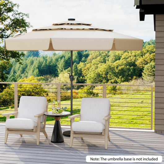 10 Feet Solar Patio Umbrella with 3-Tier Vented Top-Beige W2B