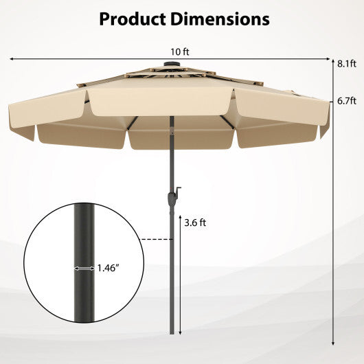 10 Feet Solar Patio Umbrella with 3-Tier Vented Top-Beige W2B