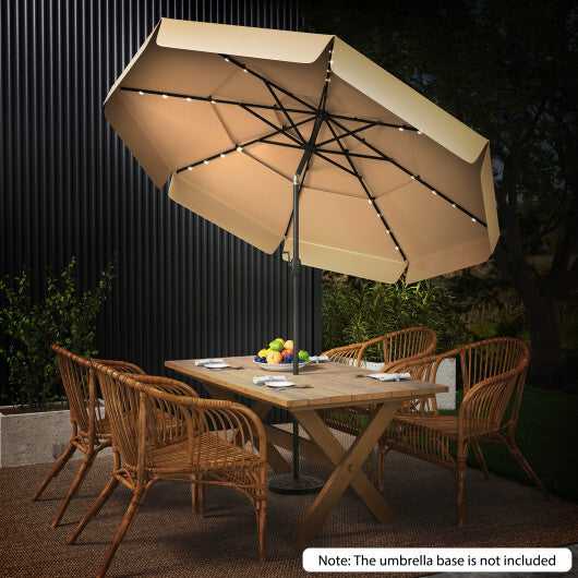 10 Feet Solar Patio Umbrella with 3-Tier Vented Top-Beige W2B