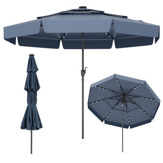 10 Feet Solar Patio Umbrella with 3-Tier Vented Top-Beige W2B
