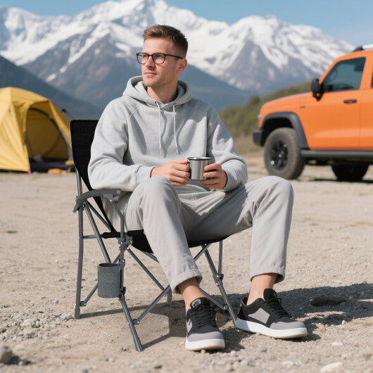 Portable Folding Oxford Cloth Camping Chair with Cup Holder and Side Pocket-Navy
