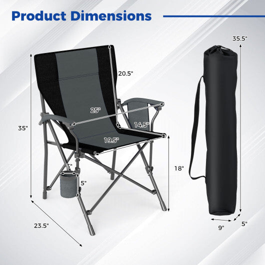 Portable Folding Oxford Cloth Camping Chair with Cup Holder and Side Pocket-Navy