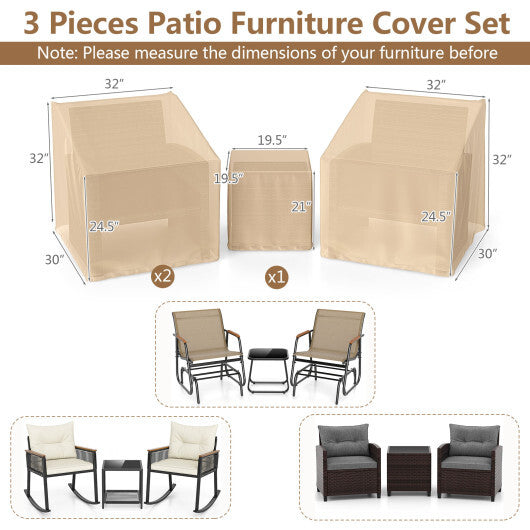 Patio Furniture Covers Waterproof Outdoor Conversation Covers for 3 Pieces Bistro Set-Beige