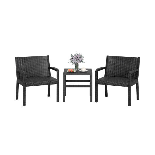3 Piece Patio Furniture Set with 2 Modern Rattan Armchair and 25 Inch Squire Side Table-Black